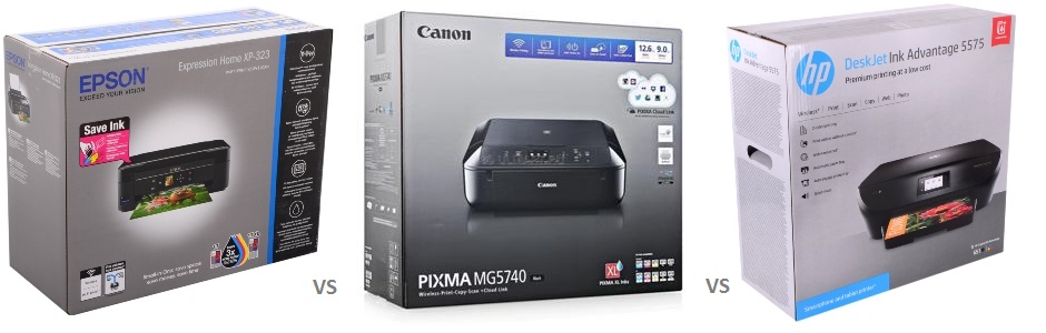 Сравнение принтеров Epson Expression Home XP-323, Canon PIXMA MG5740 и HP DeskJet Ink Advantage 5575